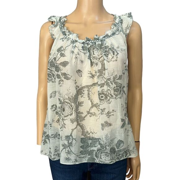 Max Studio Toile De Jouy Tank Top Cottagecore Coquette Butterfly Flowy - Picture 1 of 7